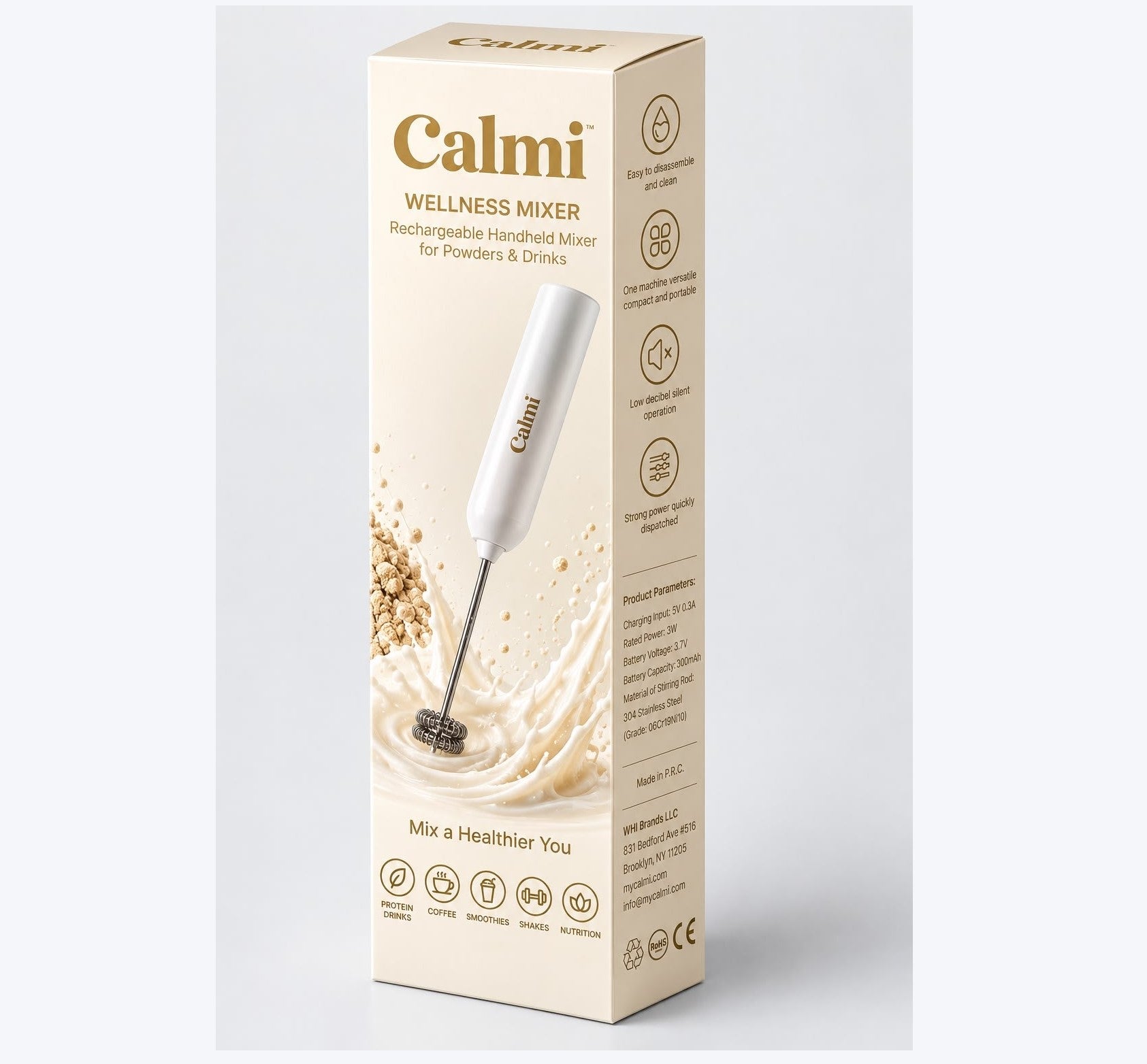 Calmi Wellness Mixer – Rechargeable Handheld Electric Mixer for Protein, & Wellness Drinks
